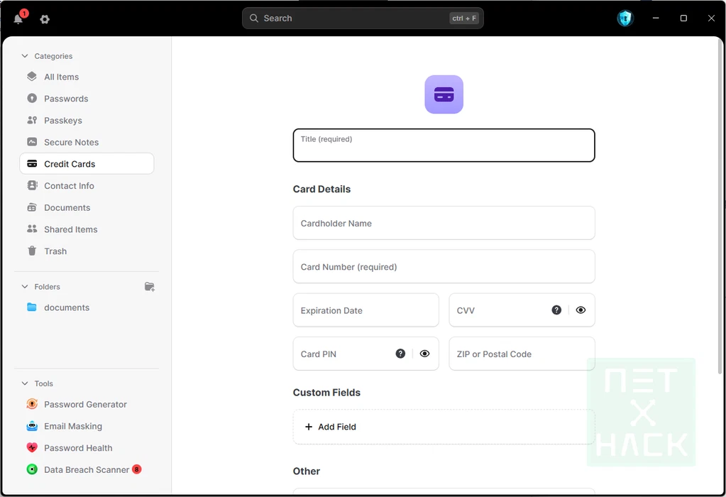 NordPass クレジットカード情報の保存