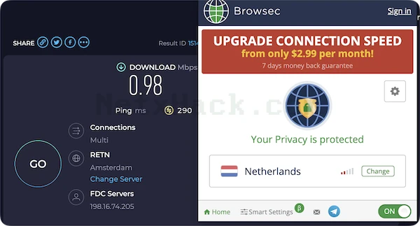 Browsec 무료 VPN 속도 테스트