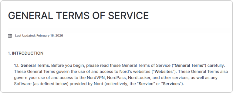 NordVPN(노드VPN) 약관