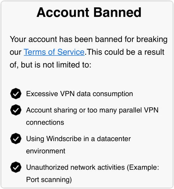 windscribe 계정 차단, 무제한 VPN 아님