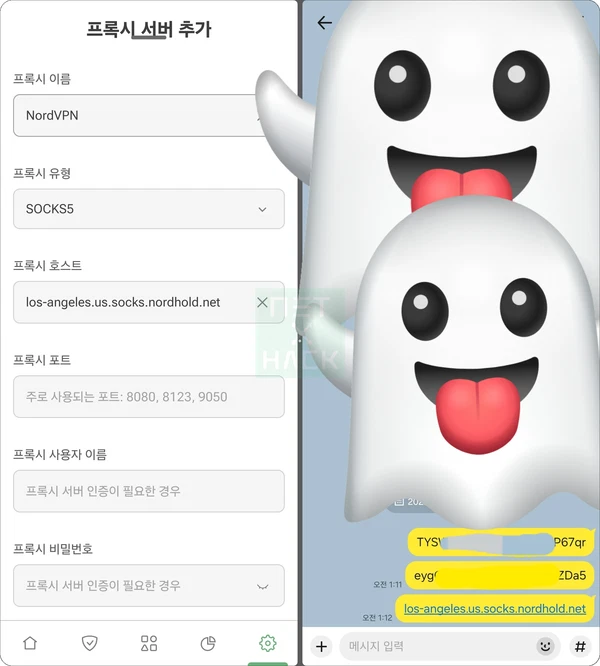 노드VPN 프록시 정보 애드가드에 입력