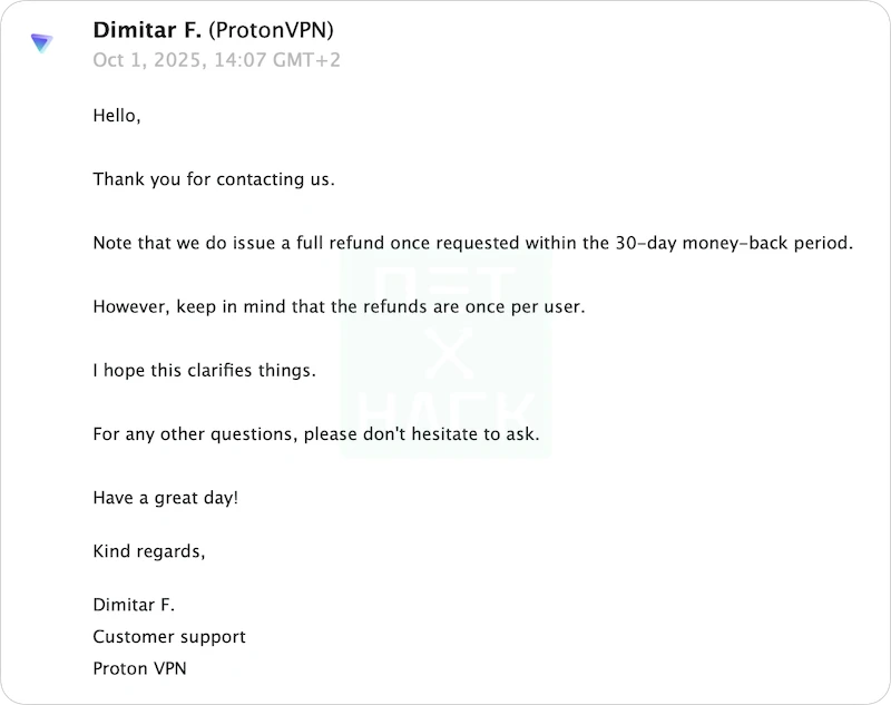 프로톤VPN 30일 환불 정책 확인

