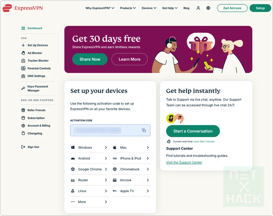 ExpressVPN Dashboard