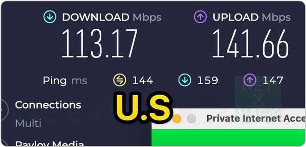 PIA VPNの速度 - Japan to U.S Speestest