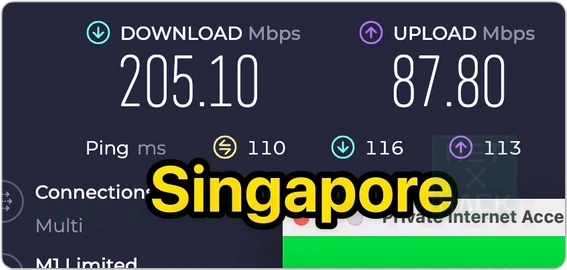 PIA VPNの速度 - Japan to Singapore Speestest