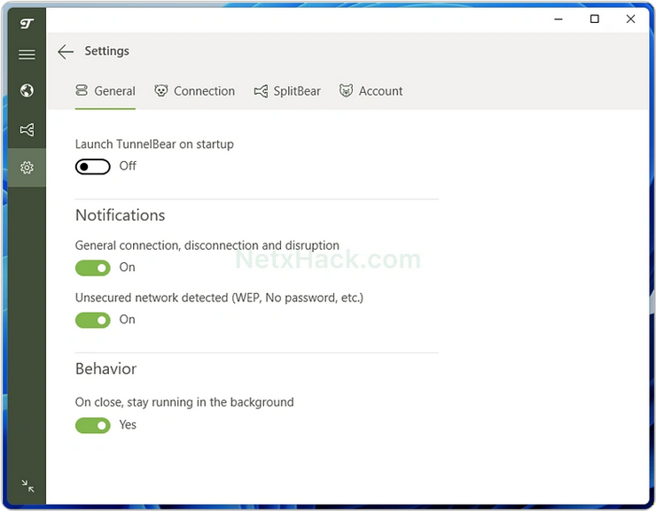 TunnelBear 設定 - 一般
