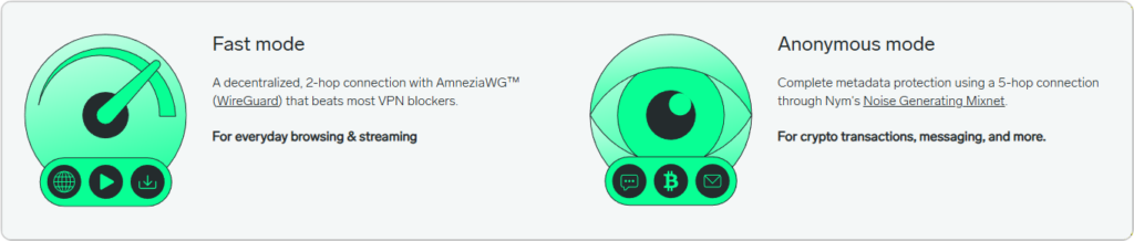 nymvpn 2つのモード