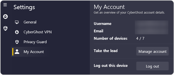 CyberGhost my account