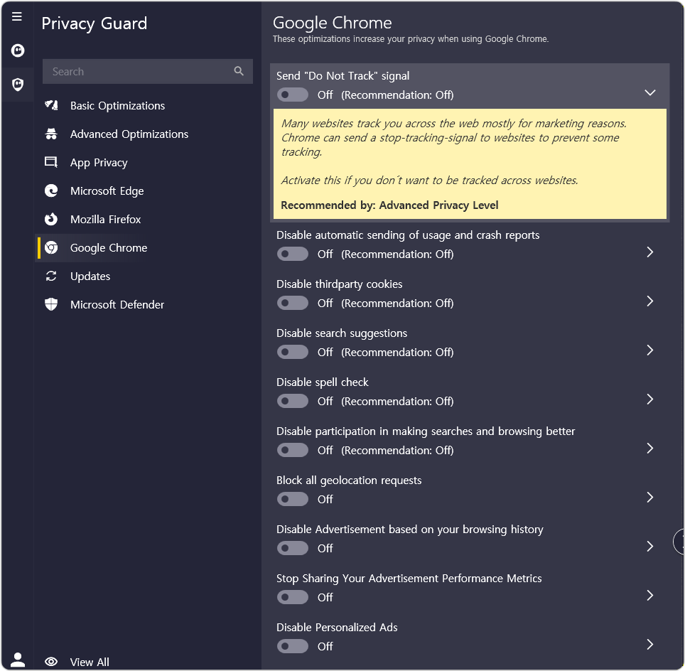 CyberGhost chrome optimizations