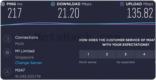 ClearVPN 속도 테스트 - 싱가포르