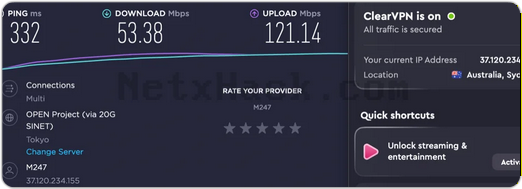 ClearVPN 속도 테스트 - 호주