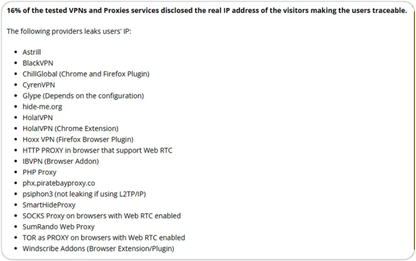 約20%のVPN・プロキシサービスがIPを追跡可能