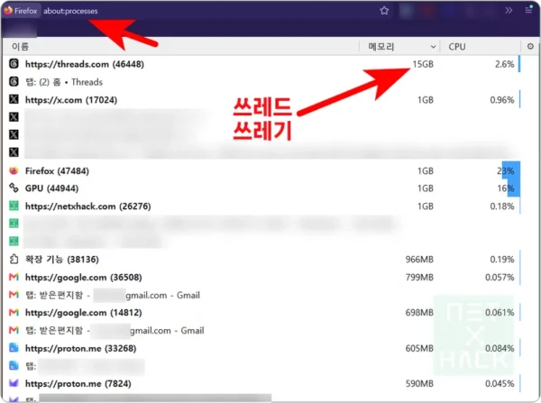파이어폭스 메모리(램) 최적화. 사용량 줄이기